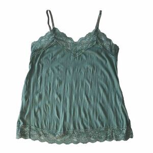 Y2K 00s Babydoll Cami Top SZ L ? Green Lace Embroidered Coquette Fairy Whimsy